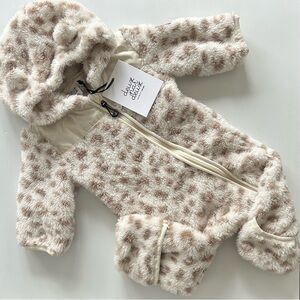 Deux par Deux Baby Layette Plush 1-Piece Outerwear Cream Leopard Print 6M, NWT